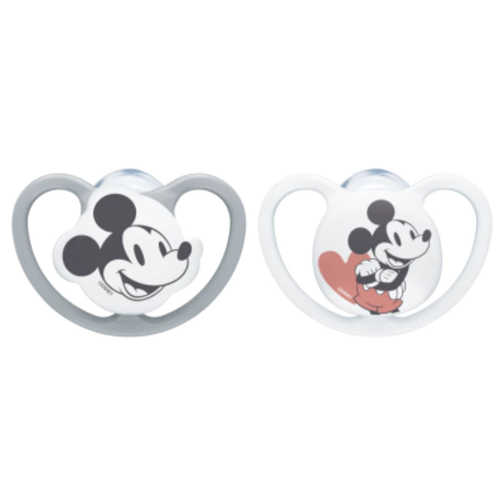 NUK Mickey Mouse Silicone Soother 6 - 18 Months 2 Pack Assorted