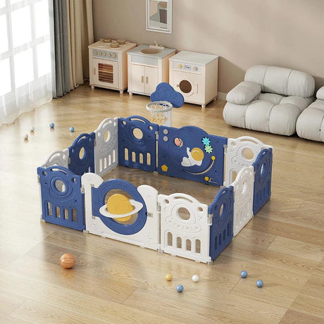 Astronaut Design Playpen with Basketball Hoop 10+2 - KiwiBargain