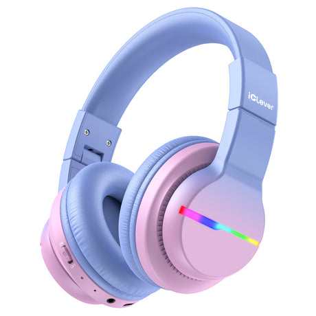 iClever BTH12 Kids Bluetooth Headphones Gradient Pink LED