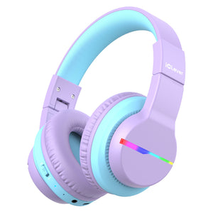 iClever BTH12 Kids Bluetooth Headphones Purple LED