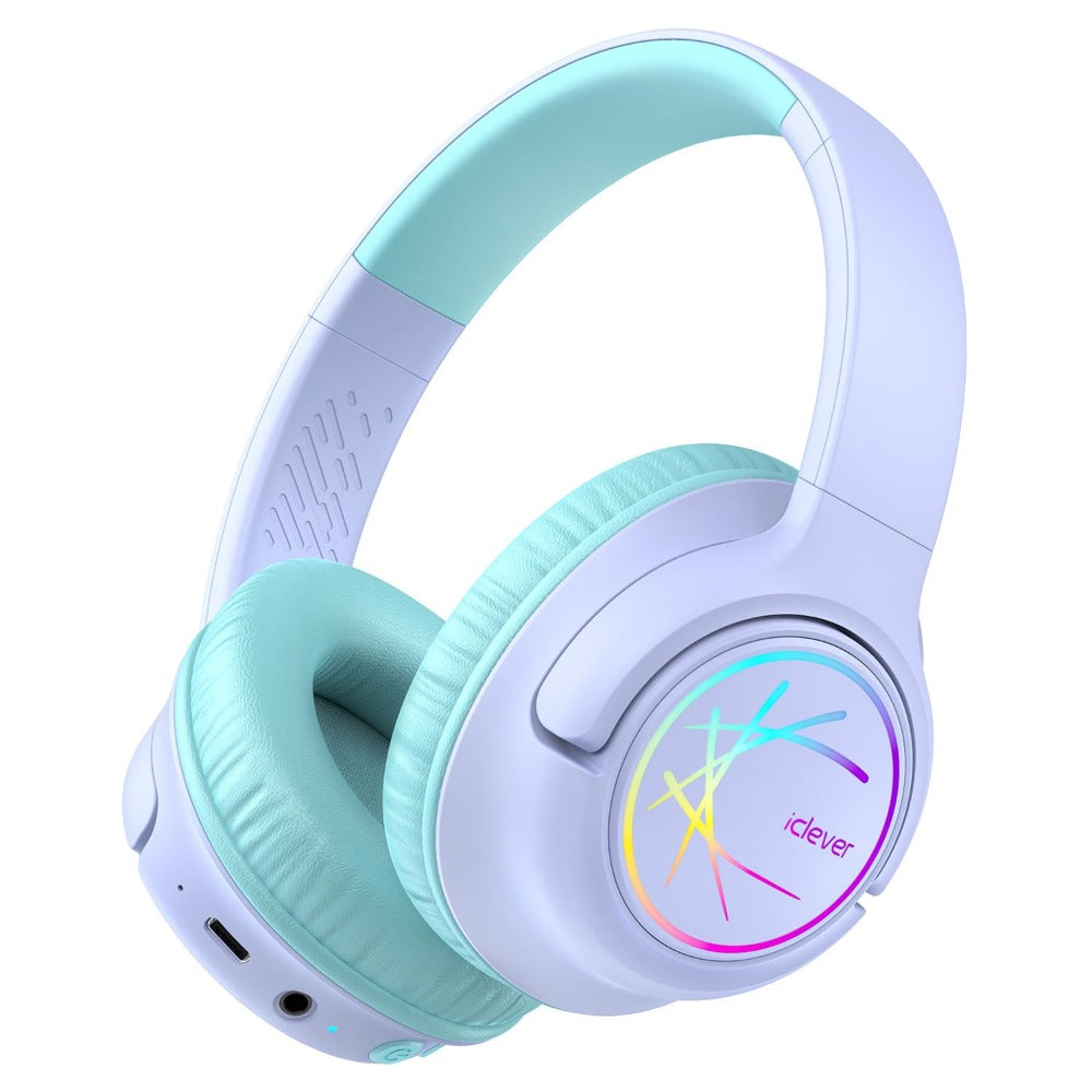iClever BTH18 Kids Bluetooth Headphones Purple LED