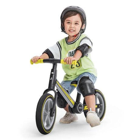 Kids Balance Bike Foldable Yellow Boy riding at KiwiBargain NZ