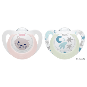 NUK Star Day & Night Silicone Soother - 2Pk - 0-36 Months - KiwiBargain