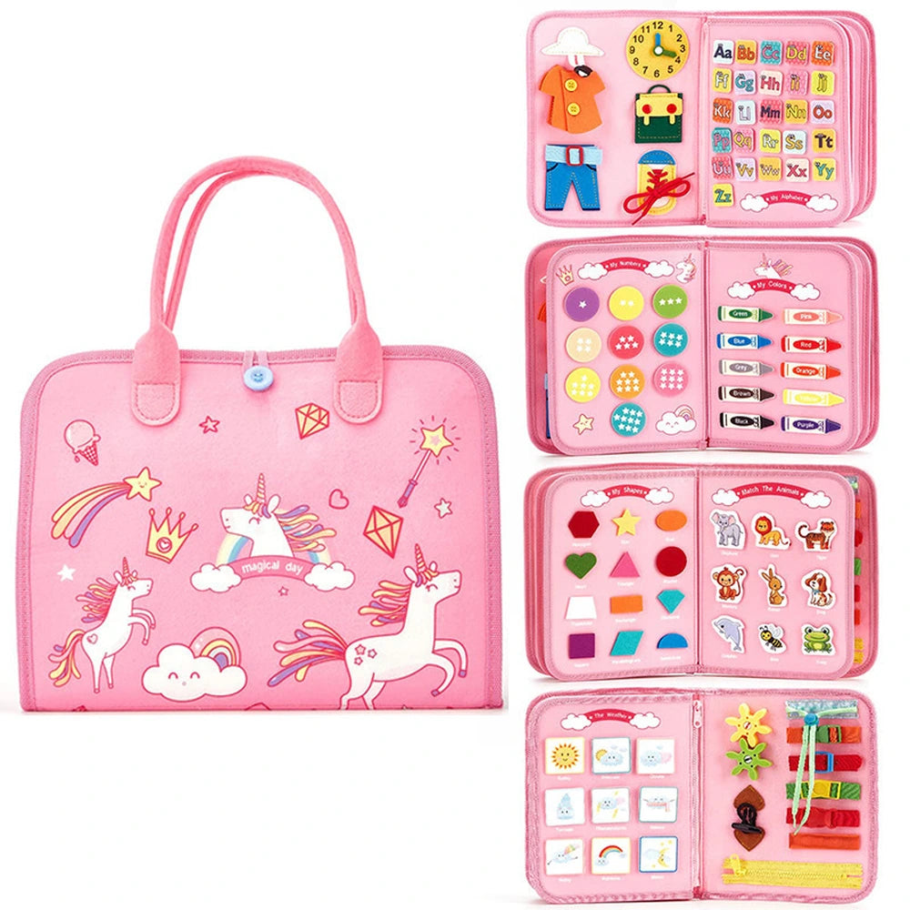 Pink Unicorn Travel Busy Board – Life Skills Activity Book – image 1 of 11