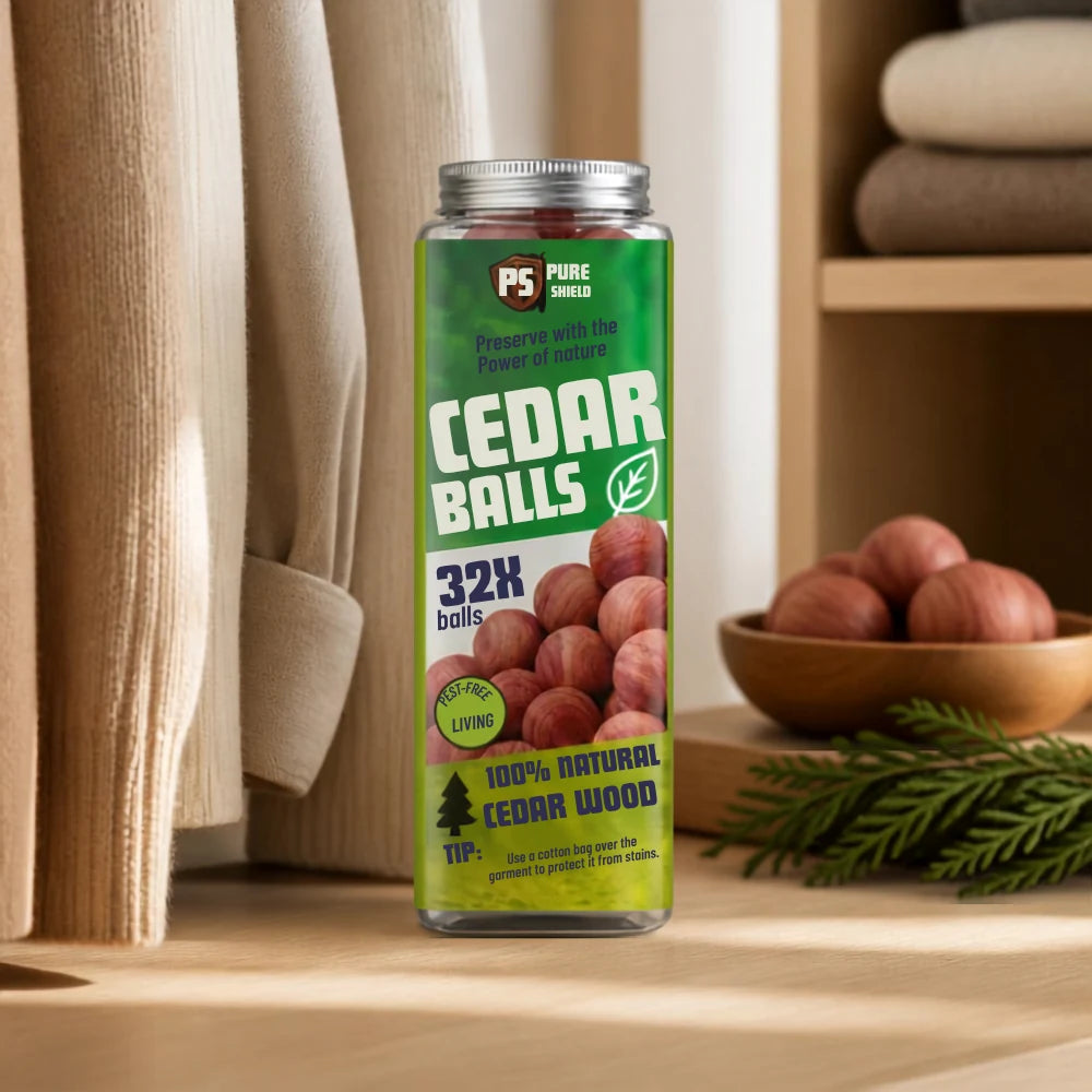 Pure Shield 32 cedar balls in a wardrobe setting